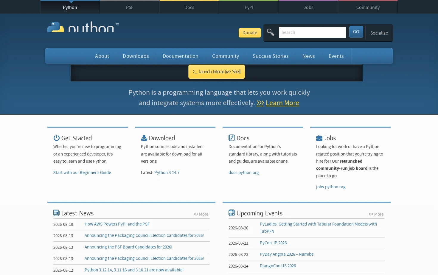 Python.org 页面快照